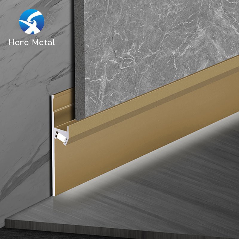 LED strip skirting board with warm white lighting in modern living room